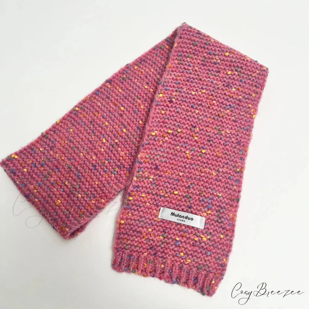 Warm Multi-Color Dot Acrylic Cashmere Small Scarf for Autumn Winter Pink / L146CM W14CM