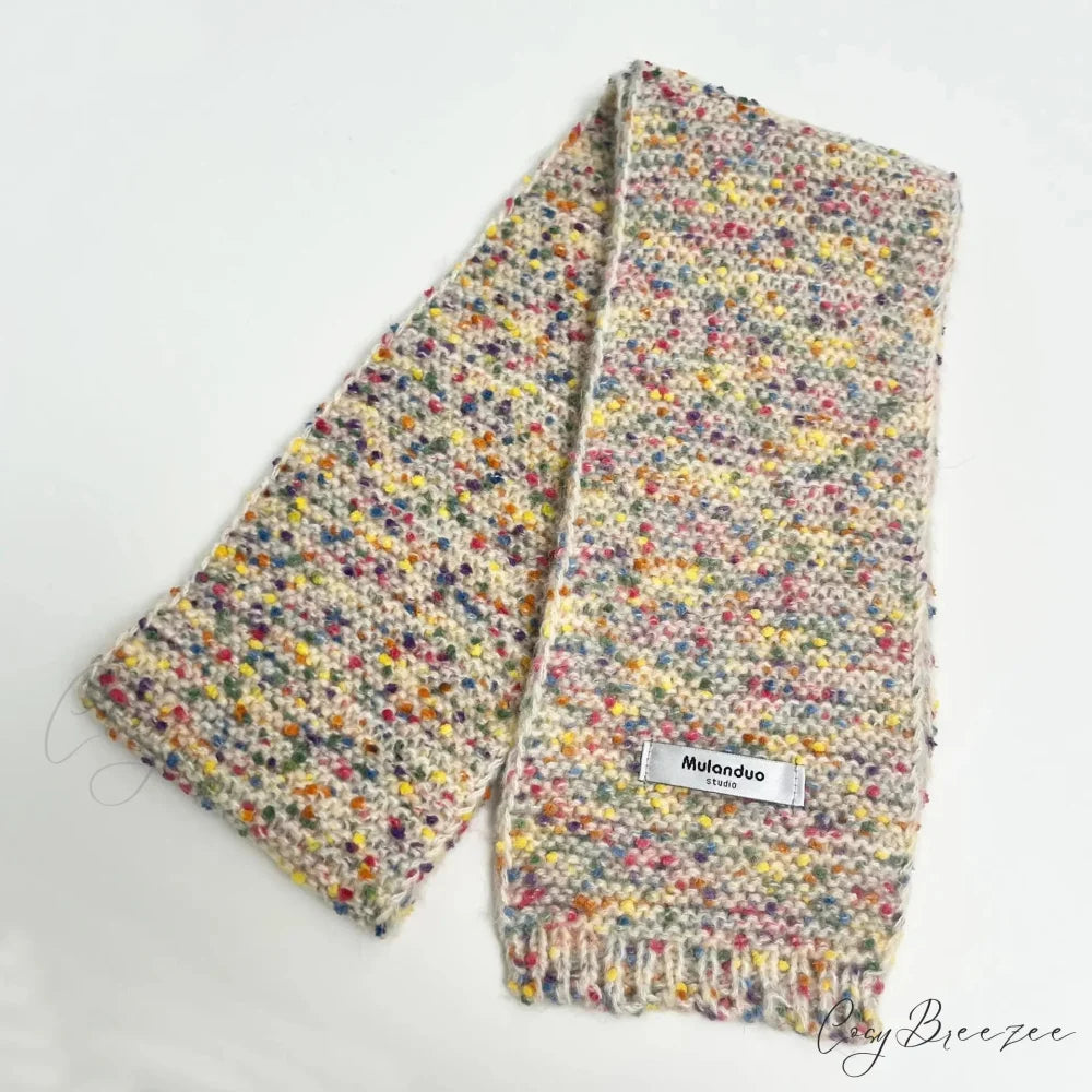 Warm Multi-Color Dot Acrylic Cashmere Small Scarf for Autumn Winter white yellow / L146CM W14CM