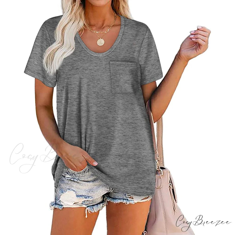 Warm-Season Crew Arm Neck Top Brief for Pocket Women Gray / S