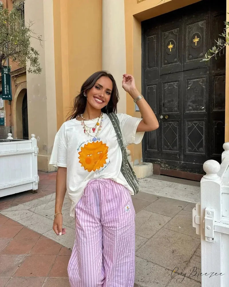 Warm Season Playful Print Tee white12 / S t-shirt-250223