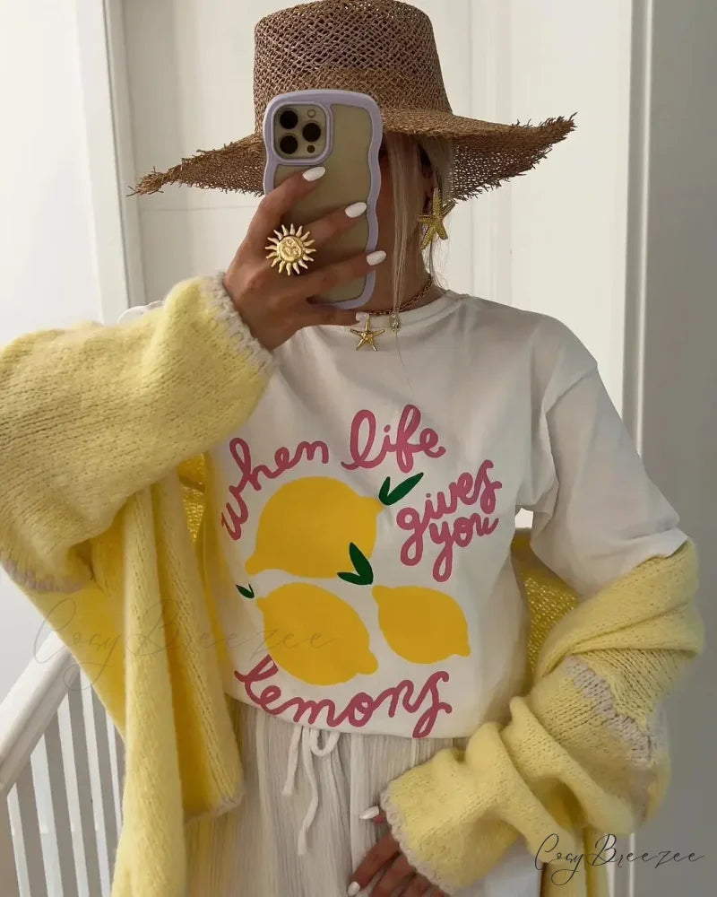 Warm Season Playful Print Tee white13 / S t-shirt-250223
