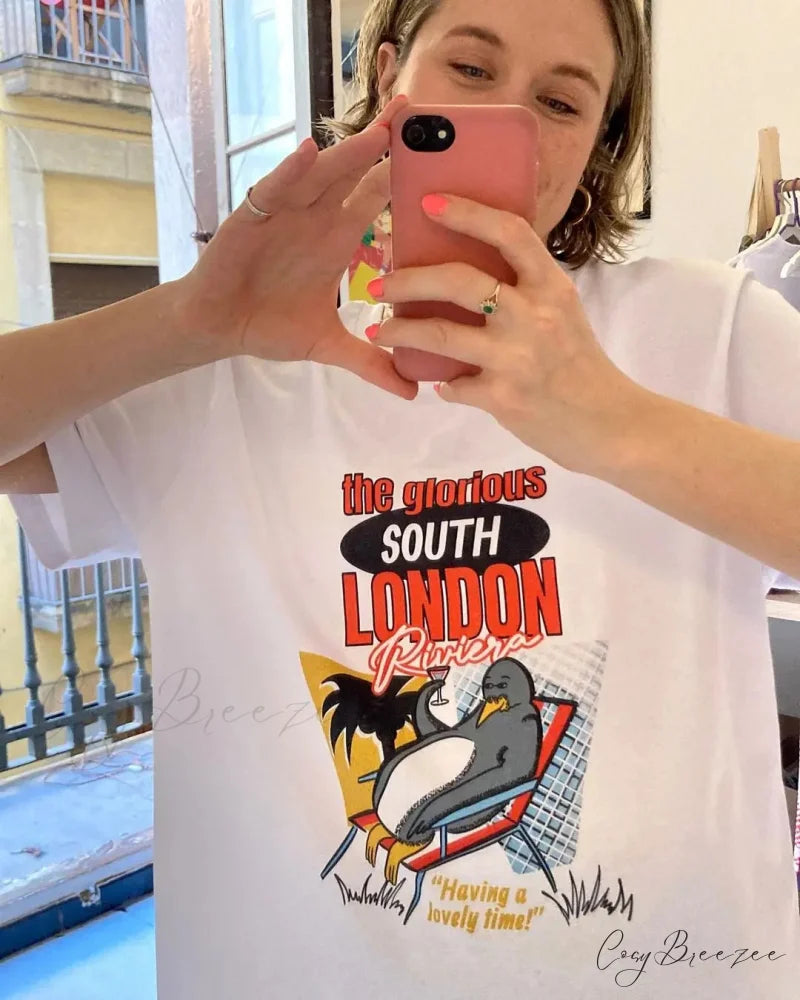 Warm Season Playful Print Tee white2 / S t-shirt-250223