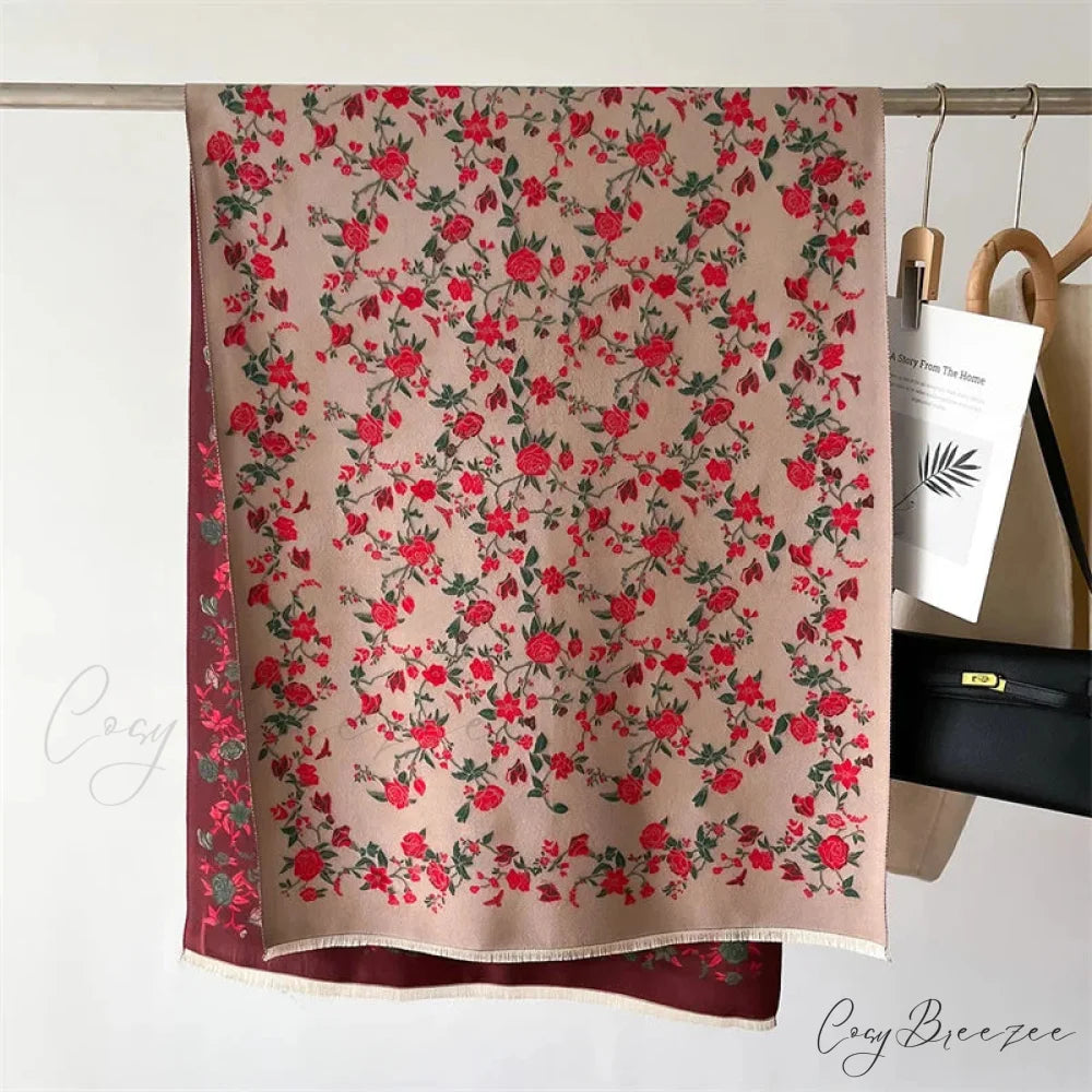 Warm Shawl Floral Print Cashmere Scarf scarf-241228