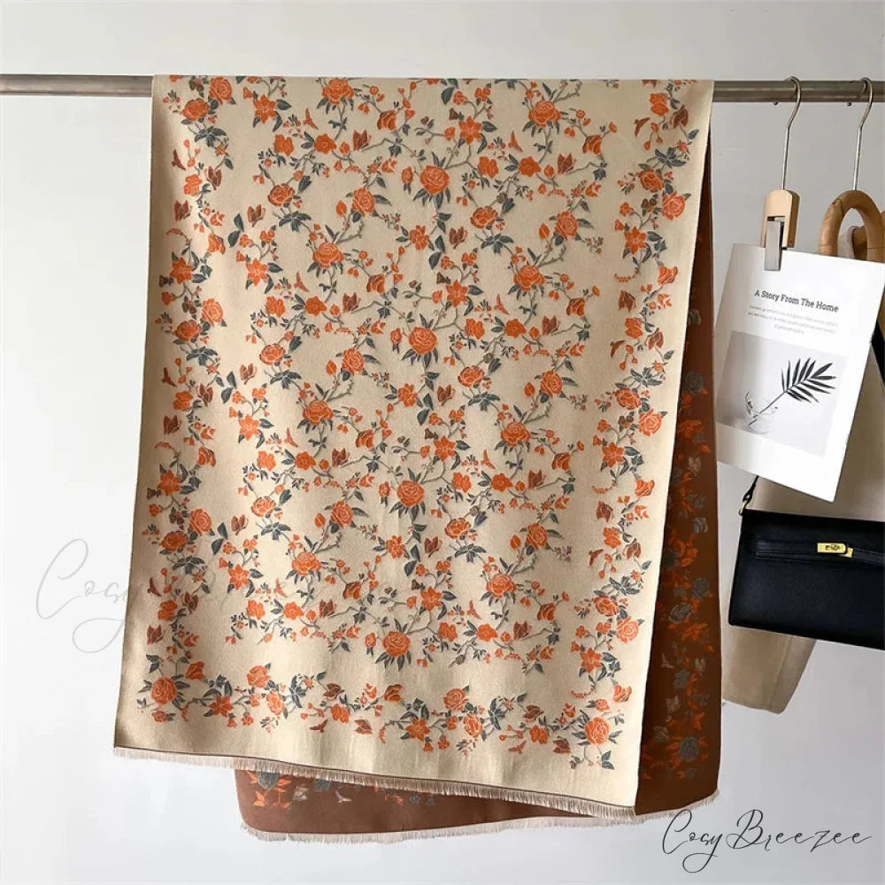 Warm Shawl Floral Print Cashmere Scarf scarf-241228