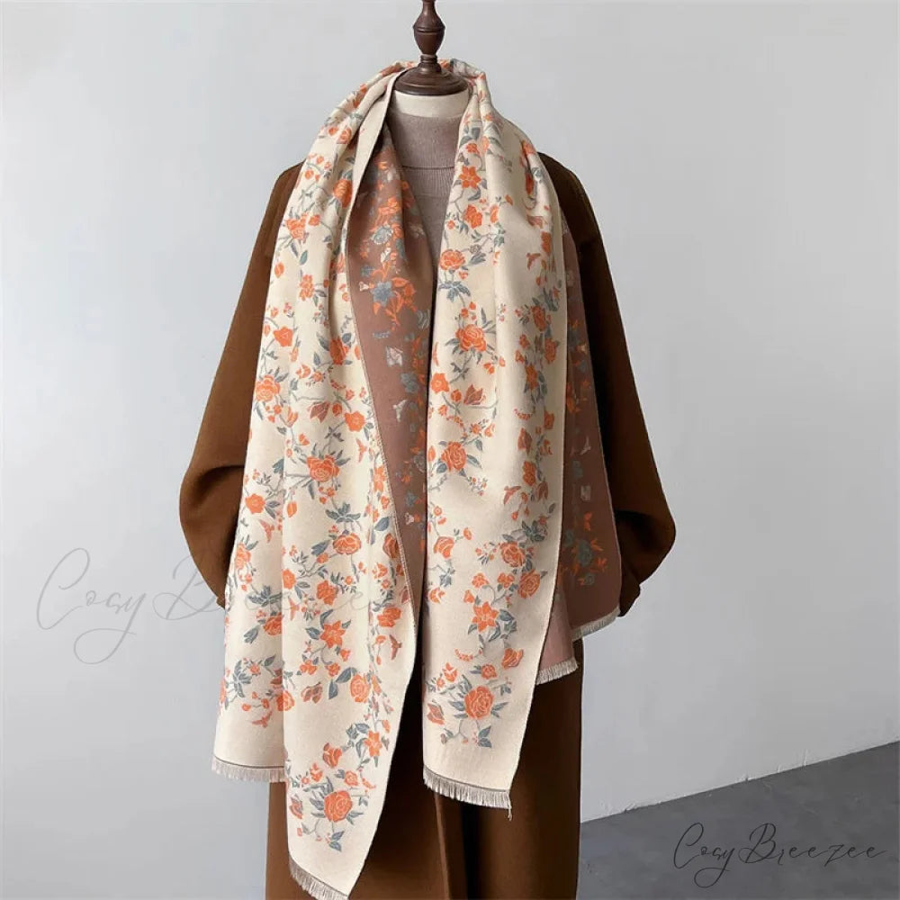 Warm Shawl Floral Print Cashmere Scarf red 1 scarf-241228