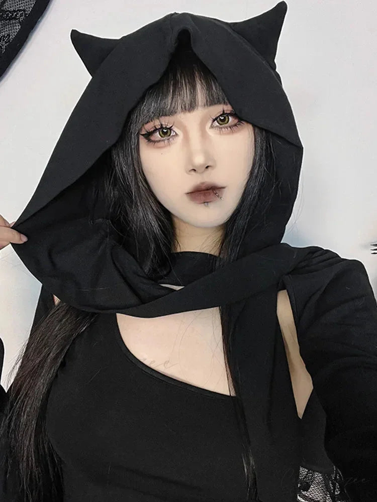 Wasteland Kitten Hollow Out Long Sleeve Folds Bodycon Dress Black / S