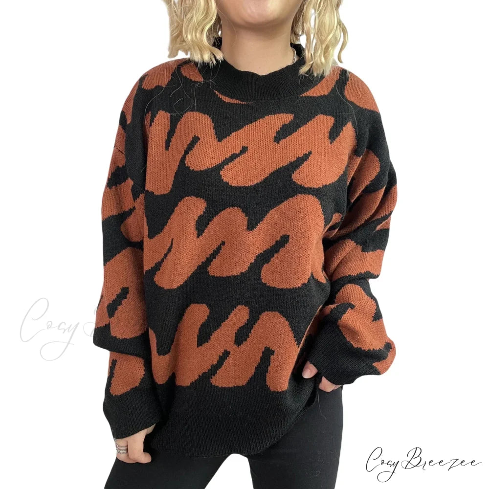 Wave Stripe Print Crew Neck Warm Sweater MULTI / S swraters-241228