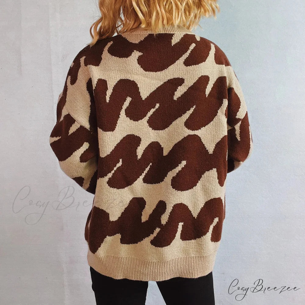 Wave Stripe Print Crew Neck Warm Sweater swraters-241228