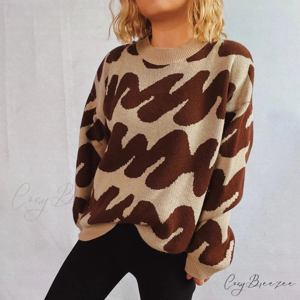 Wave Stripe Print Crew Neck Warm Sweater swraters-241228