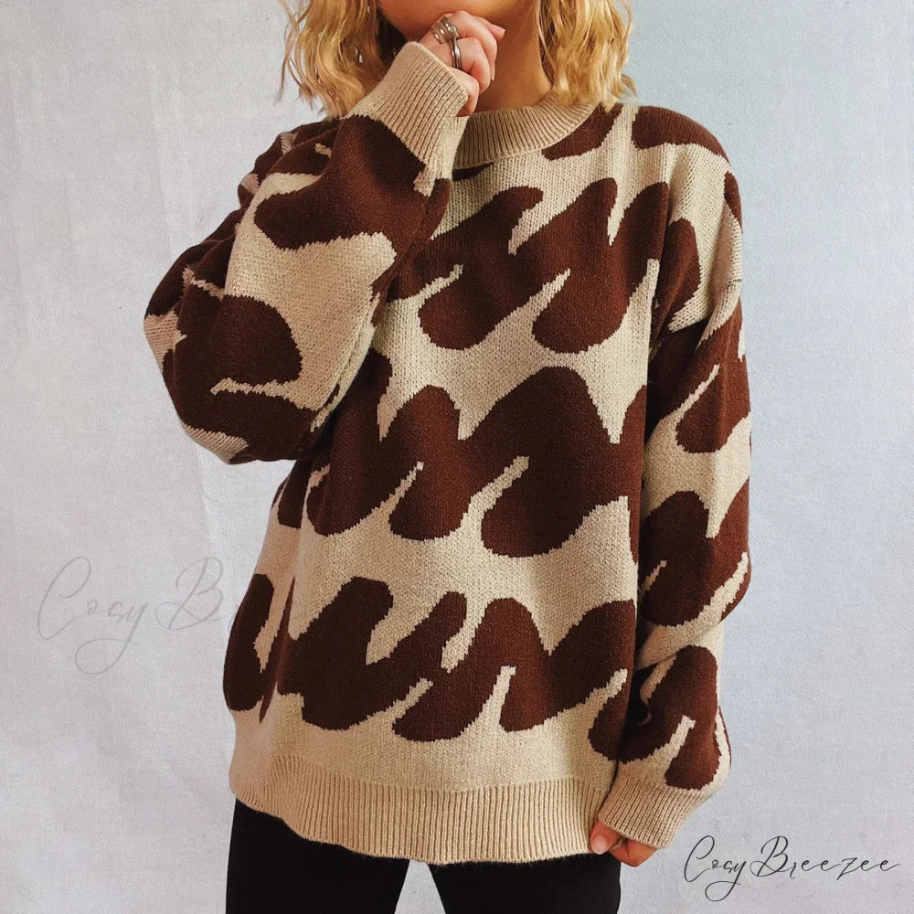 Wave Stripe Print Crew Neck Warm Sweater swraters-241228