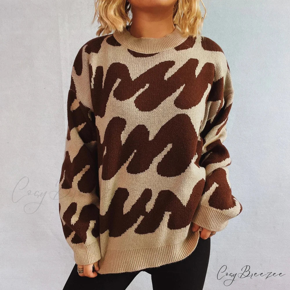 Wave Stripe Print Crew Neck Warm Sweater swraters-241228