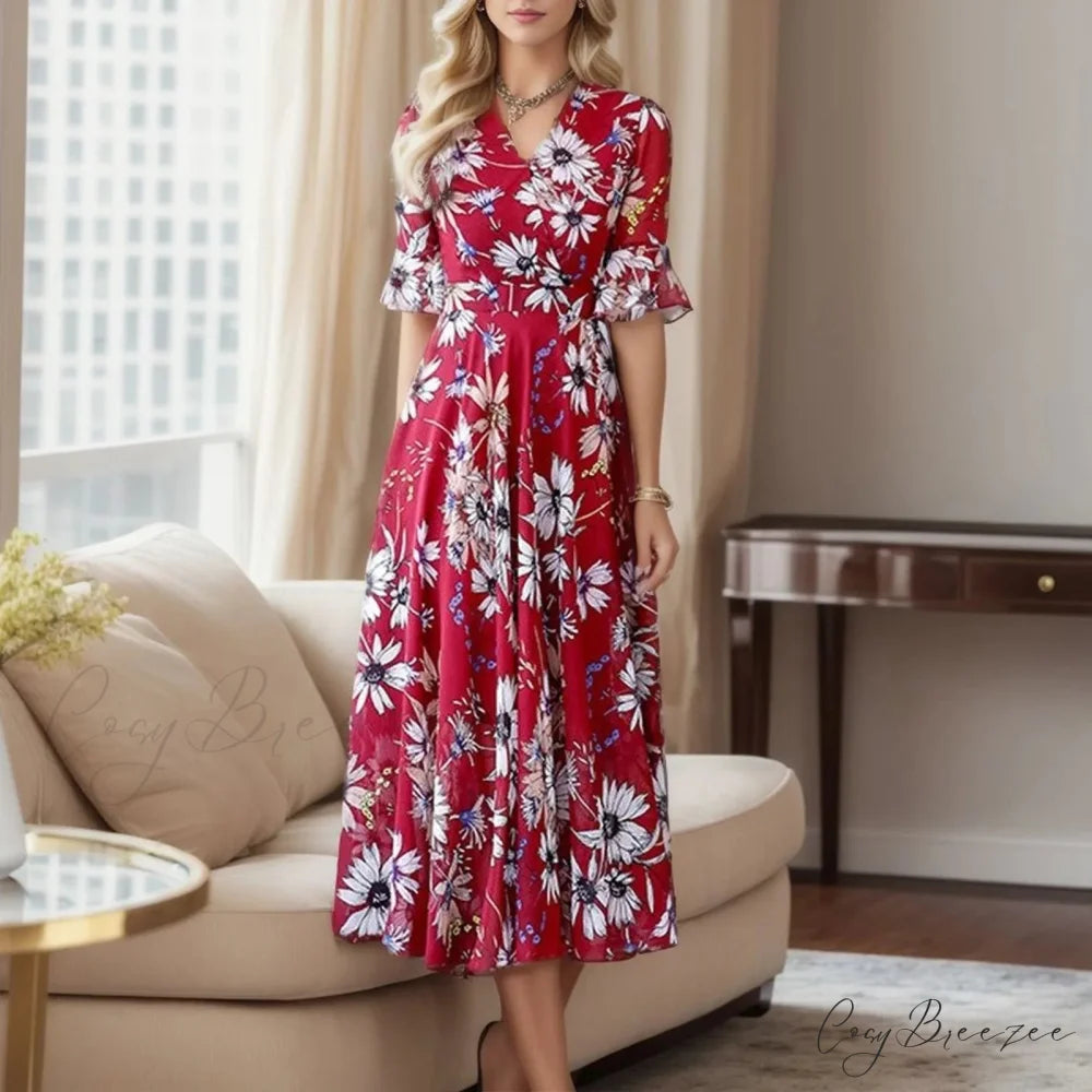 Wedding Guest Floral Sleeve Bohemian Dress Red / M oldfloraldress-250126