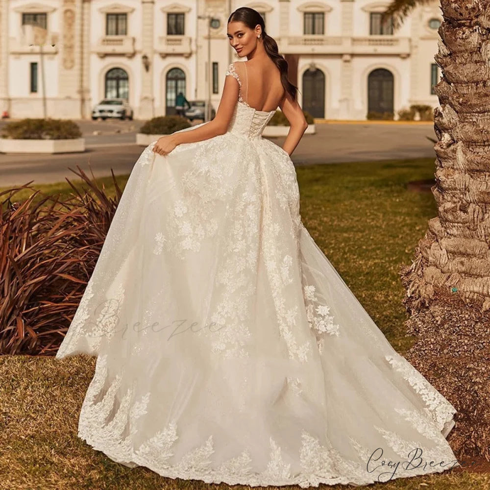 White Dreamy Long Train Wedding Dress lvory white / 2 weddingdress-250223