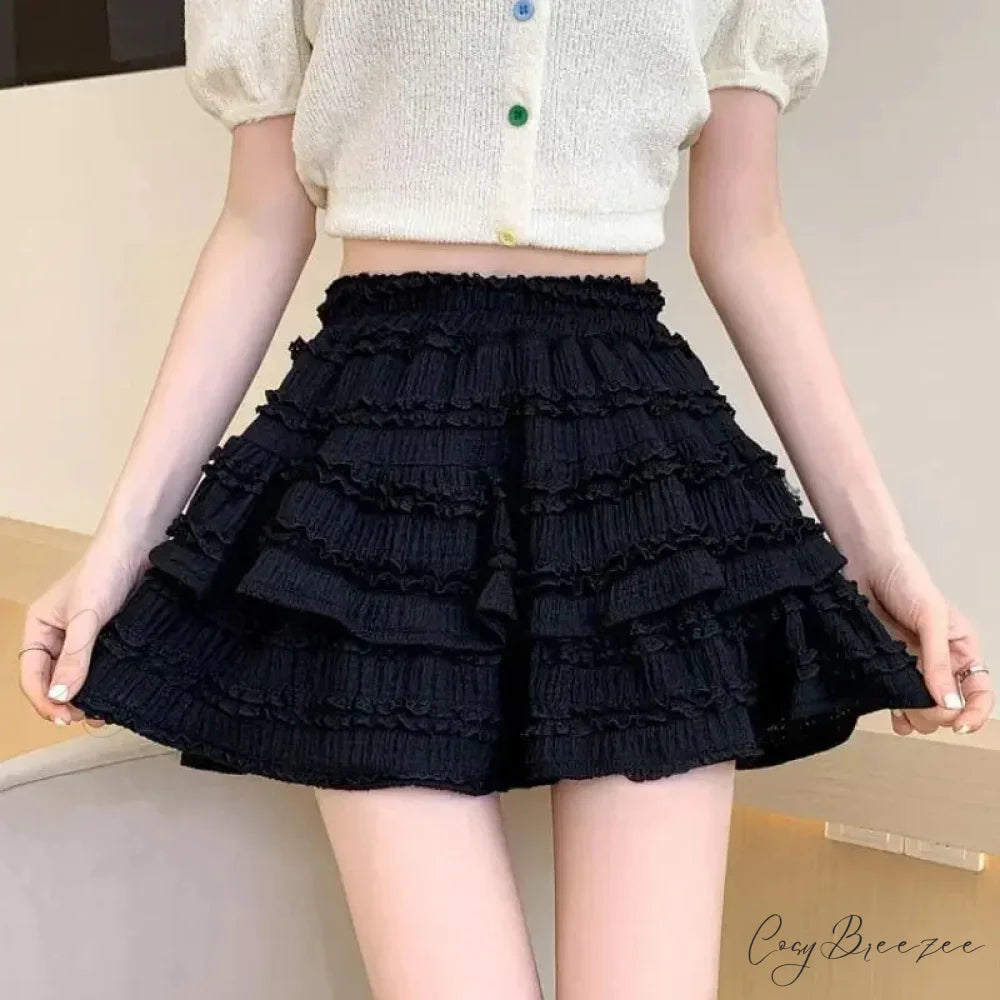 White Lace Spring Layered Skirt Black / S skirts-250223