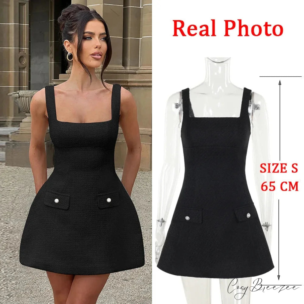 White Pearl Backless Party Dress Black / XS
