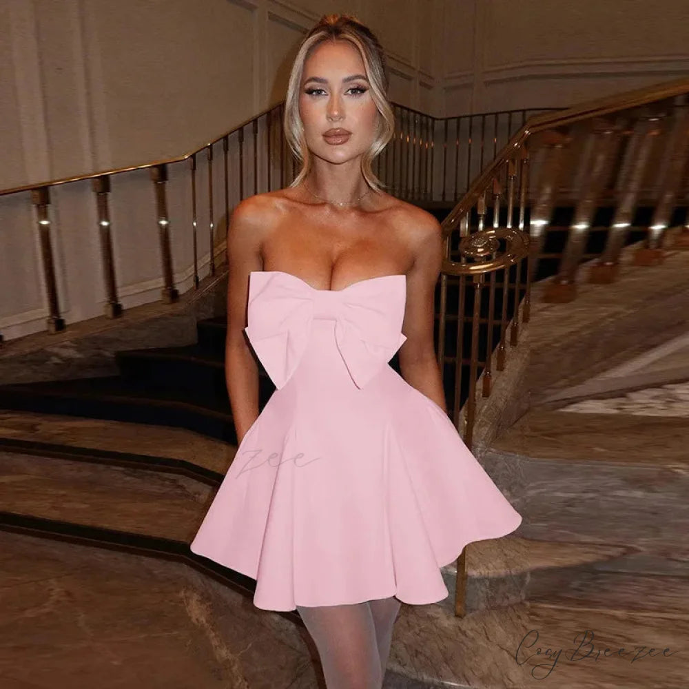 White Pearl Backless Party Dress Pink / XS