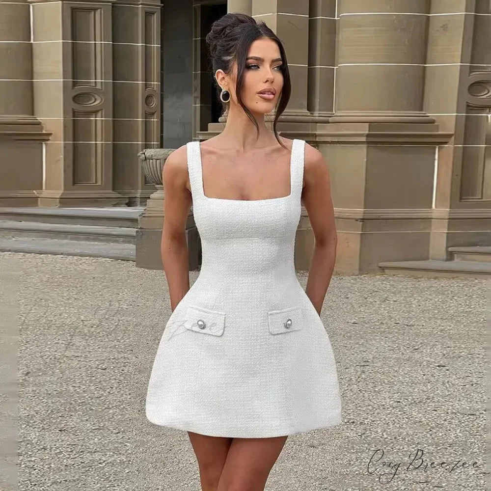 White Pearl Backless Party Dress White / XS