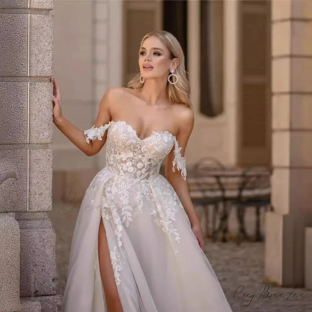 White Sheer Back Lace Mermaid Wedding Dress lvory white / 2 weddingdress-250223