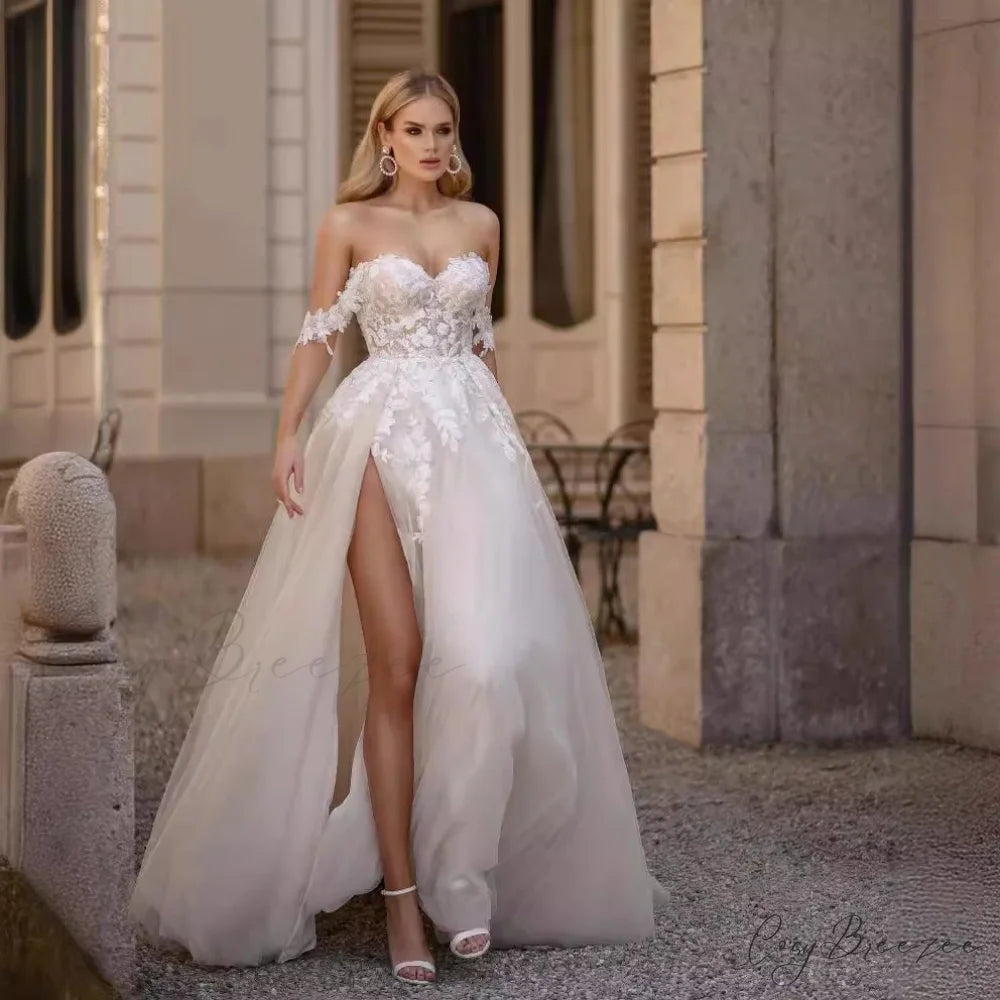 White Sheer Back Lace Mermaid Wedding Dress weddingdress-250223