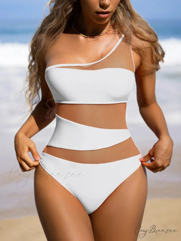 White Swimwear Korean Style WHITE / S onepiece-250223