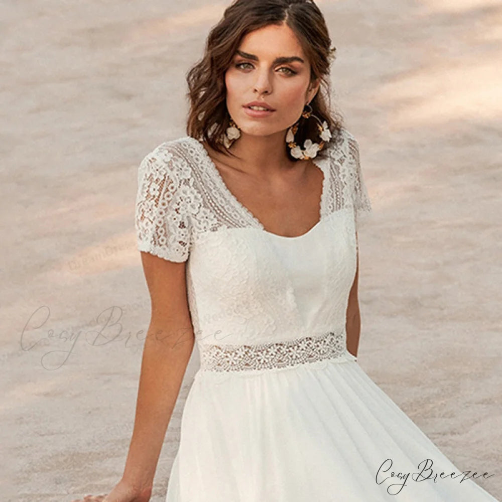 White Transparent Back Seaside Bridal Dress Ivory white / 2 weddingdress-250223