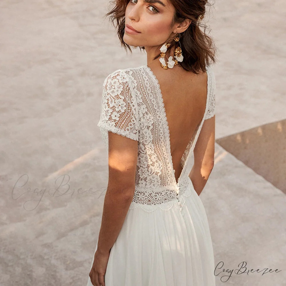 White Transparent Back Seaside Bridal Dress weddingdress-250223