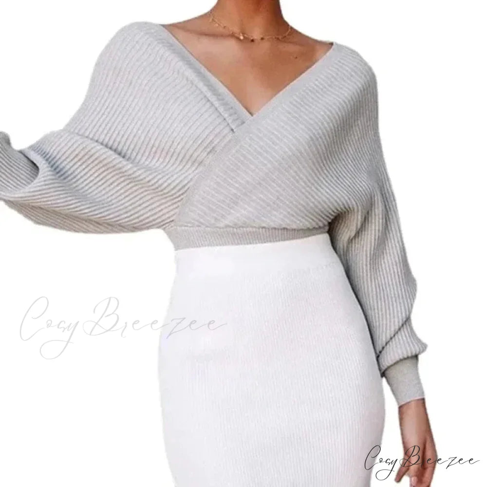 White V-neck Striped Pullover swraters-241228