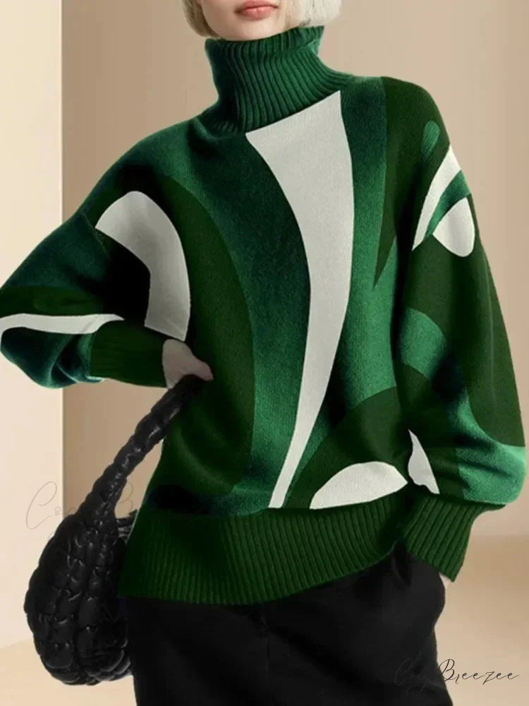 Winter Casual Contrast Color High Neck Sweater GREEN / S swraters-241228