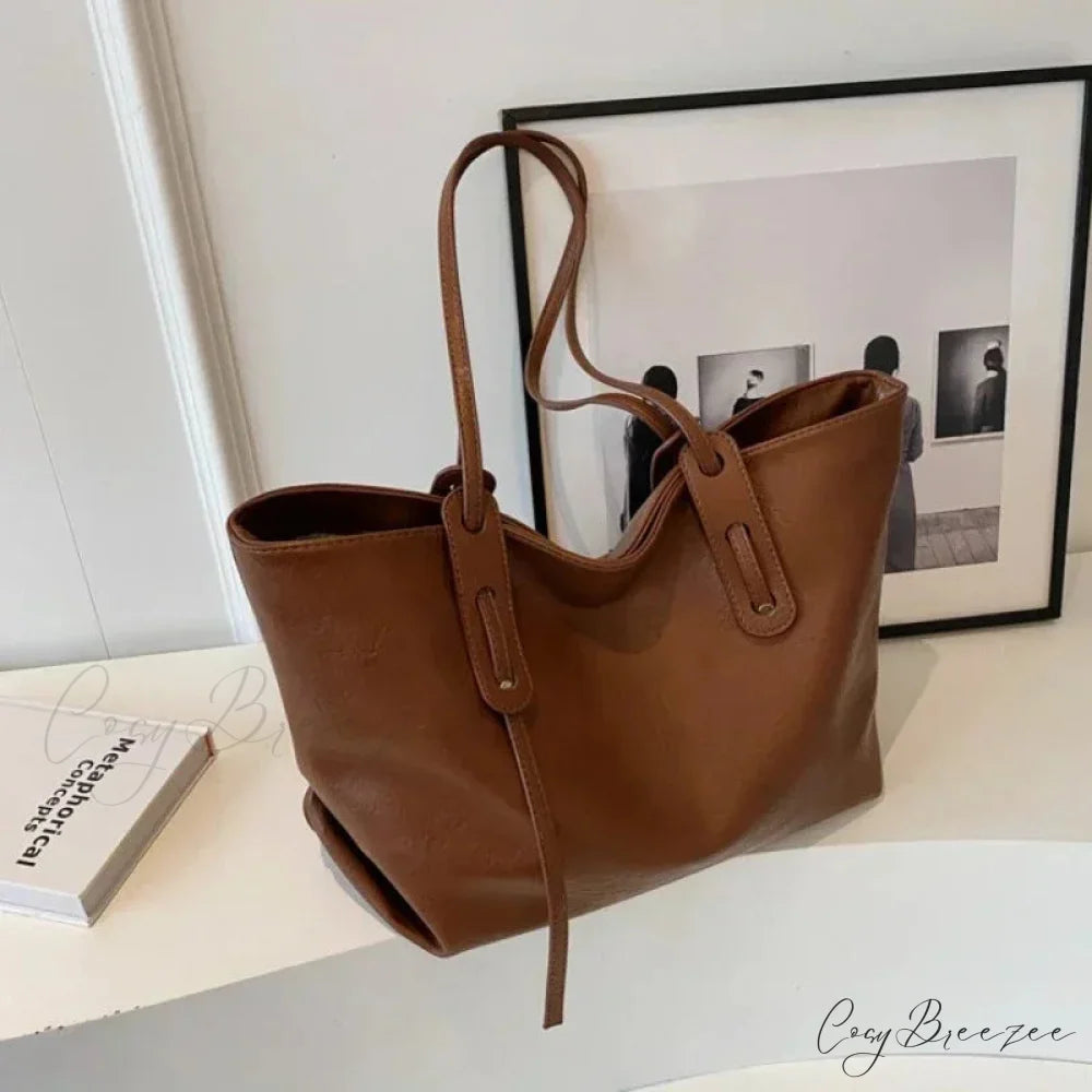 Winter Leather Tote Bag Brown shoulder-250126