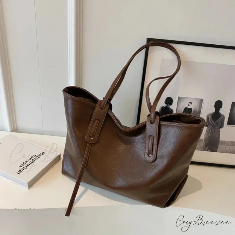 Winter Leather Tote Bag Coffee shoulder-250126