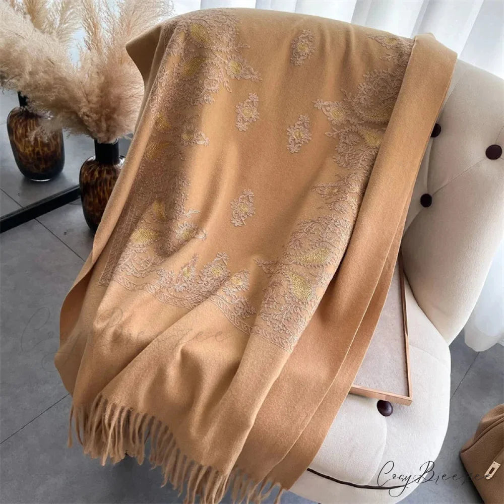 Winter Warm Cashmere Embroidery Scarf orange scarf-241228