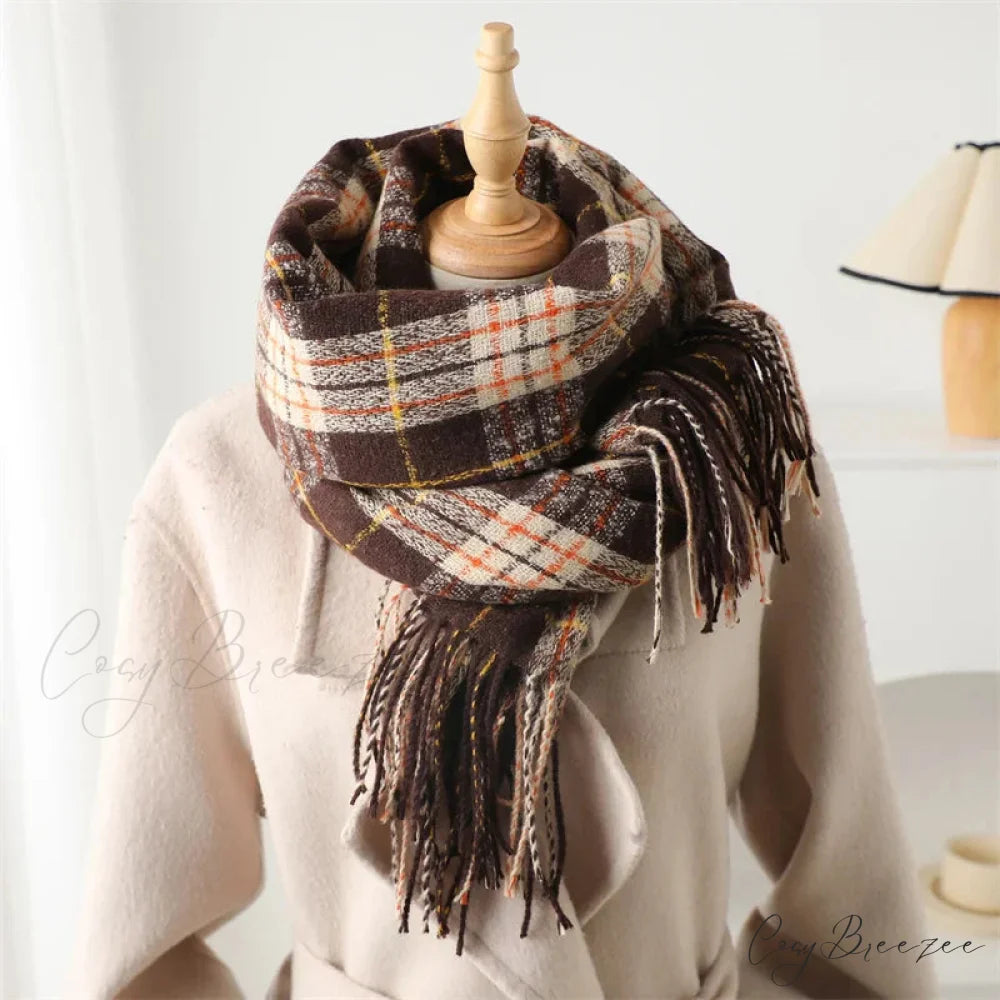 Winter Warm Cashmere-Like Plaid Blanket Wrap Scarf for Women