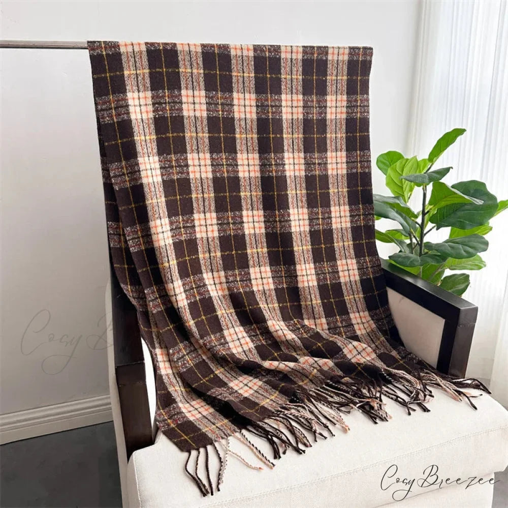 Winter Warm Cashmere-Like Plaid Blanket Wrap Scarf for Women BROWN