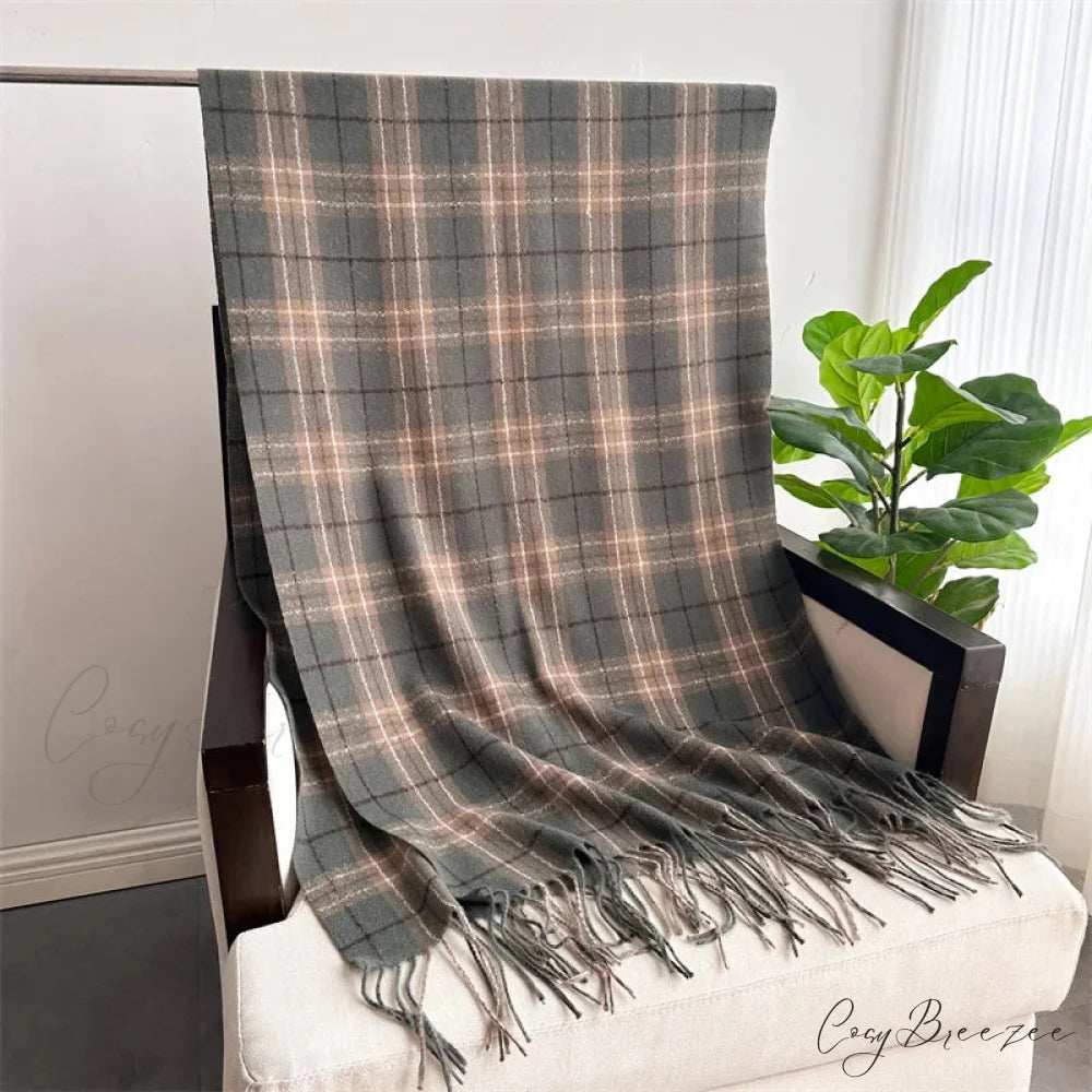 Winter Warm Cashmere-Like Plaid Blanket Wrap Scarf for Women DARK GREY 1
