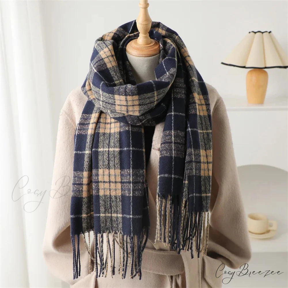 Winter Warm Cashmere-Like Plaid Blanket Wrap Scarf for Women DARK GREY 2