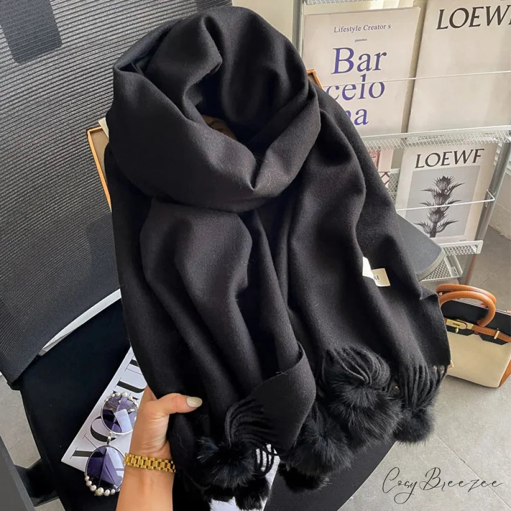 Winter Warm Cashmere Solid Shawl Scarf black scarf-241228