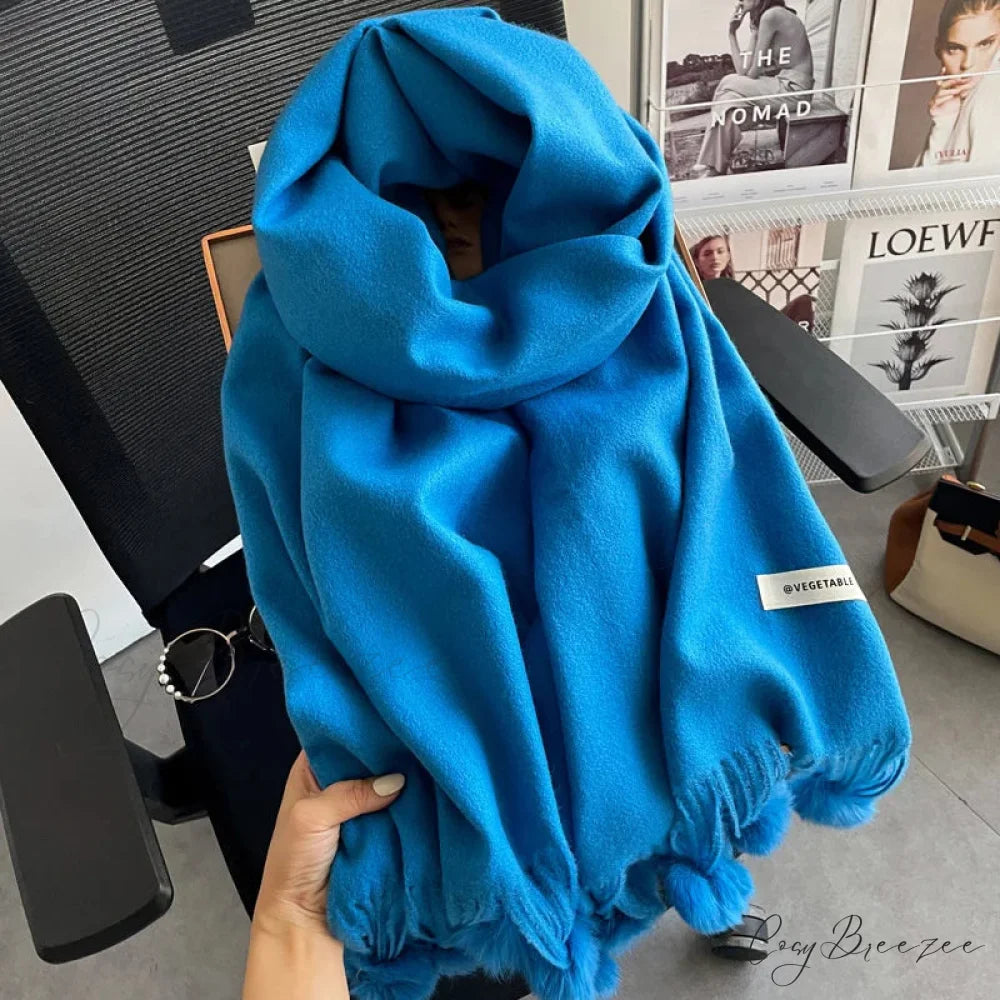 Winter Warm Cashmere Solid Shawl Scarf blue scarf-241228