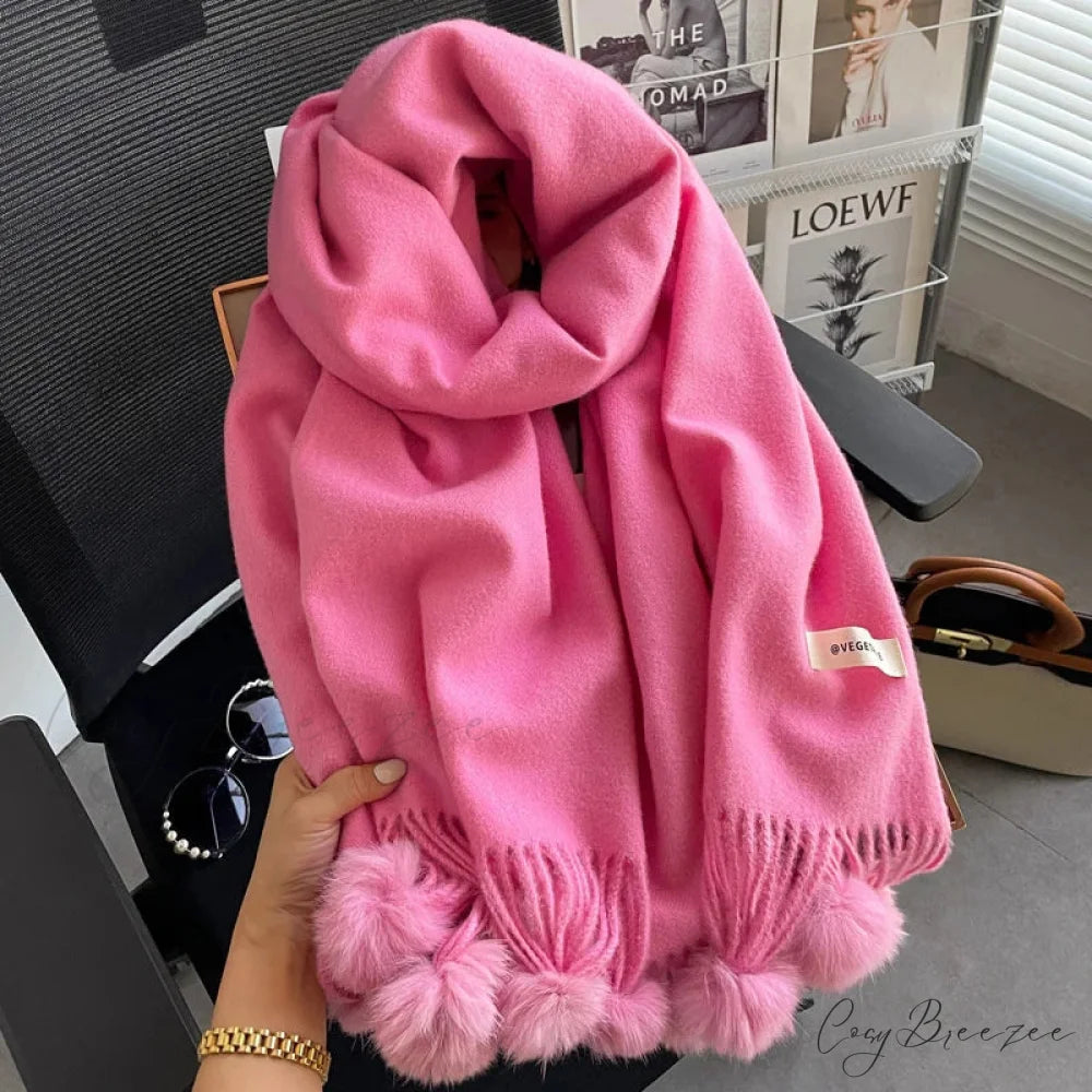Winter Warm Cashmere Solid Shawl Scarf pink scarf-241228