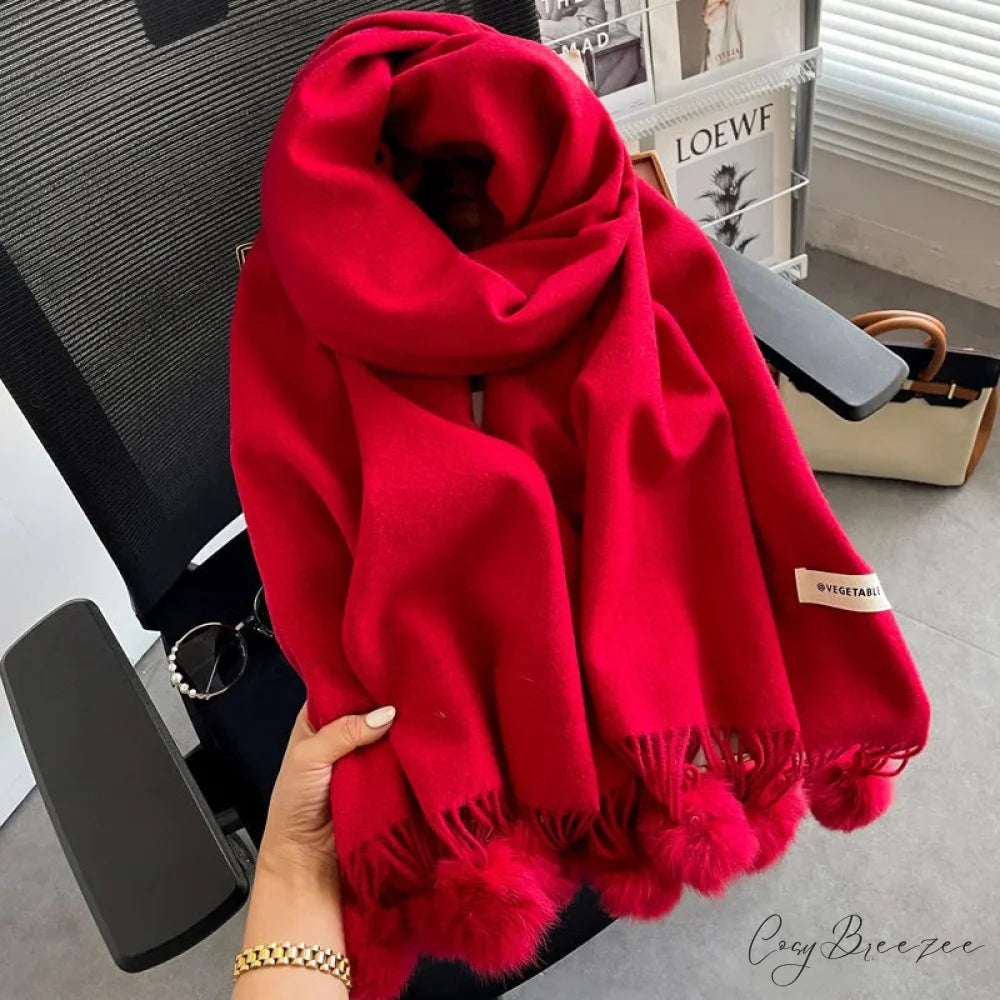 Winter Warm Cashmere Solid Shawl Scarf red scarf-241228