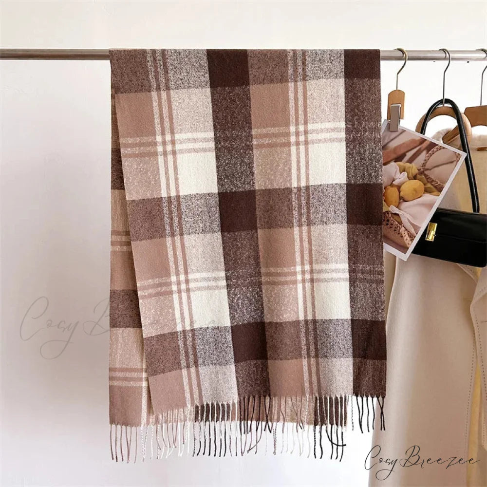 Winter Warm Colorful Cashmere Like Thick Pashmina Tassels Plaid Scarf CAMLE