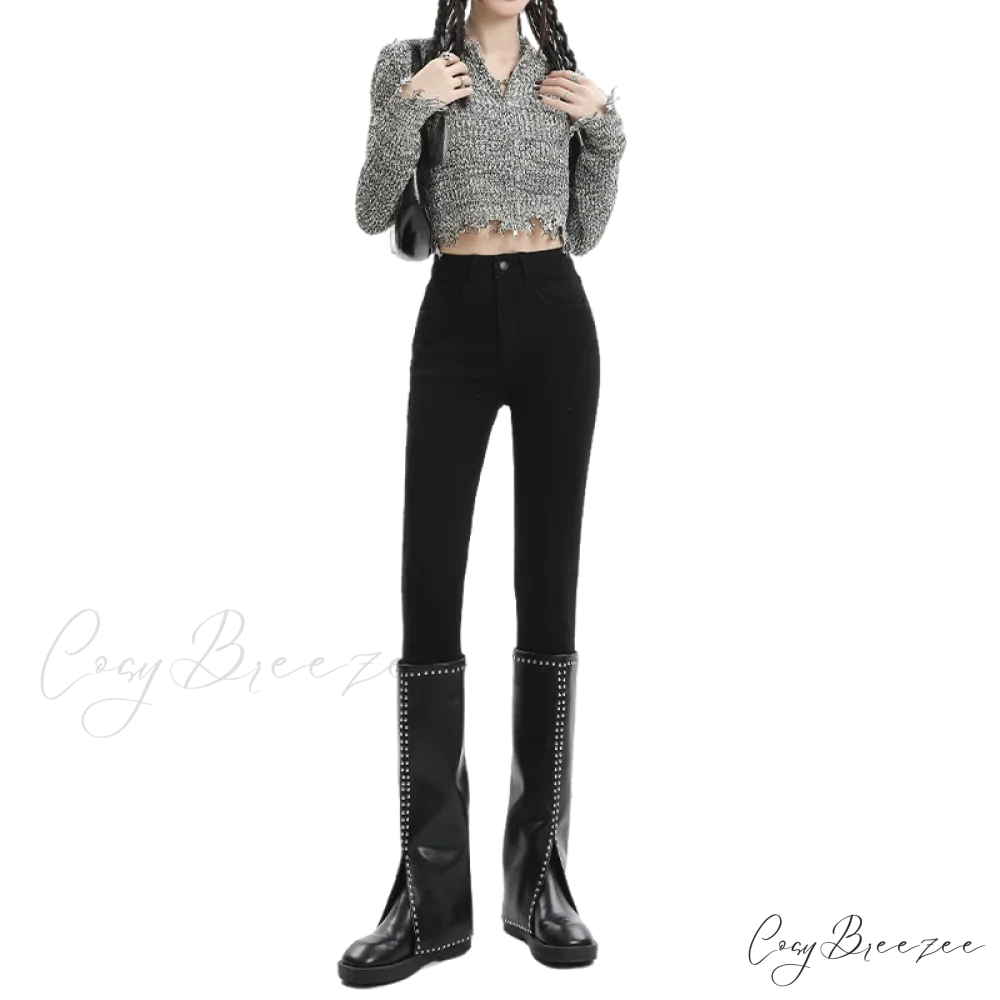 Winter Women Thick Velvet High Waist Skinny Casual Lady Denim Pencil Pants Plus Size Fleece Warm Slim Fit Stretch