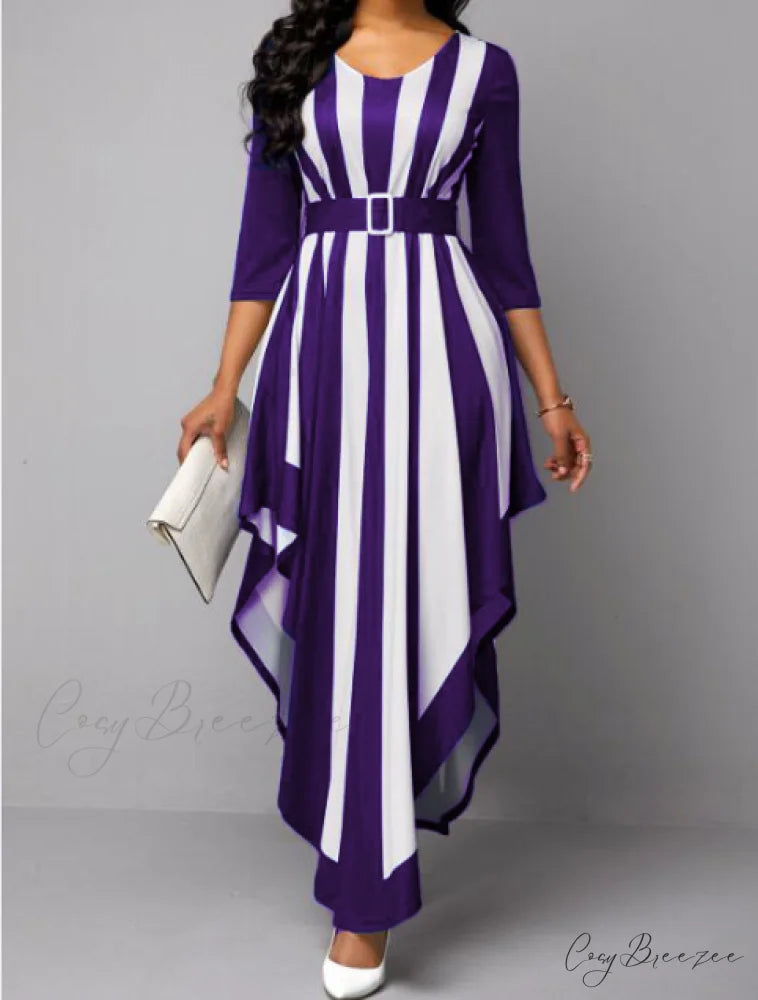 with Bohemia Gown V-Neck Full-Length Colorful Deep Stripes M / BLUE