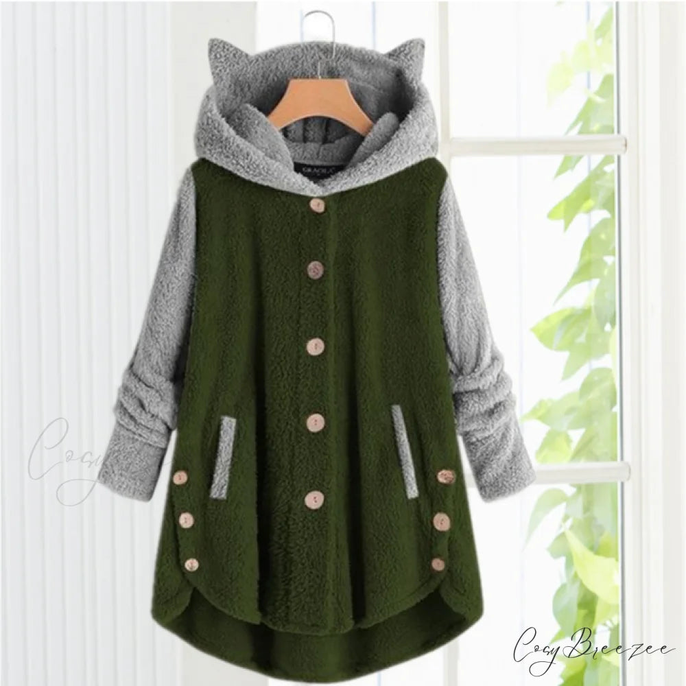 with Coat Cat Hooded Ears Green / S