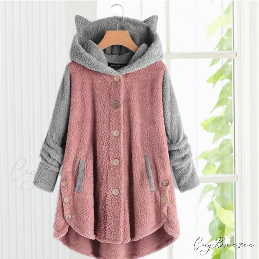with Coat Cat Hooded Ears Pink / S