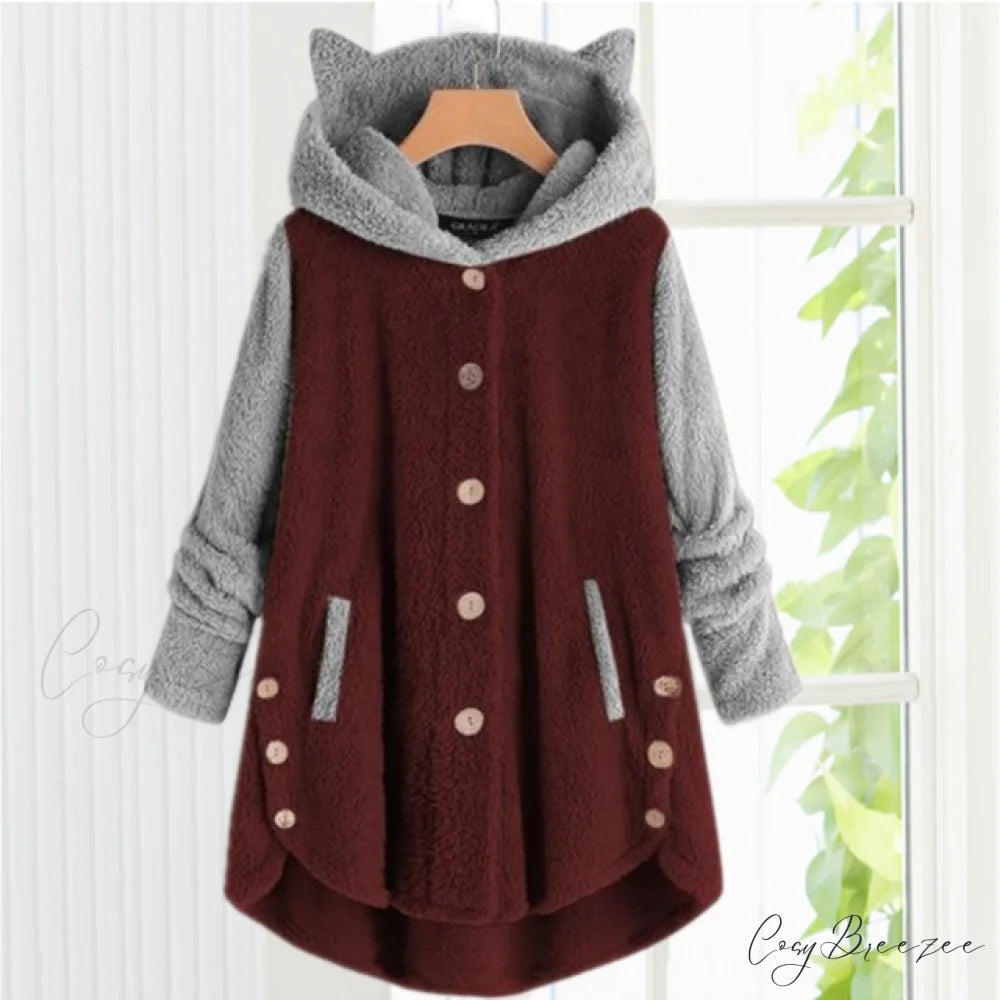 with Coat Cat Hooded Ears Red / S