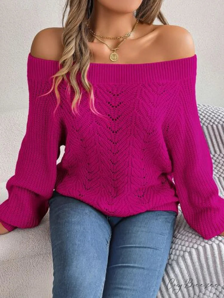 with Sweater Arm Long Openwork Off-Shoulder Design