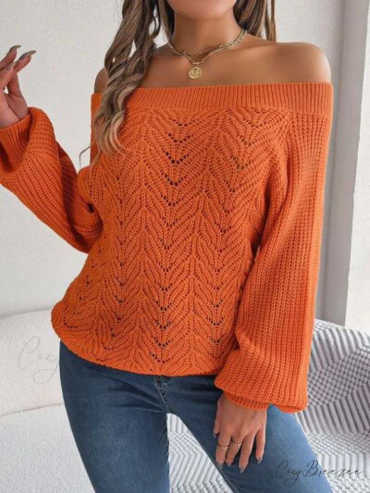 with Sweater Arm Long Openwork Off-Shoulder Design