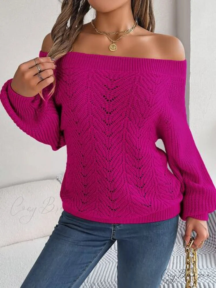 with Sweater Arm Long Openwork Off-Shoulder Design