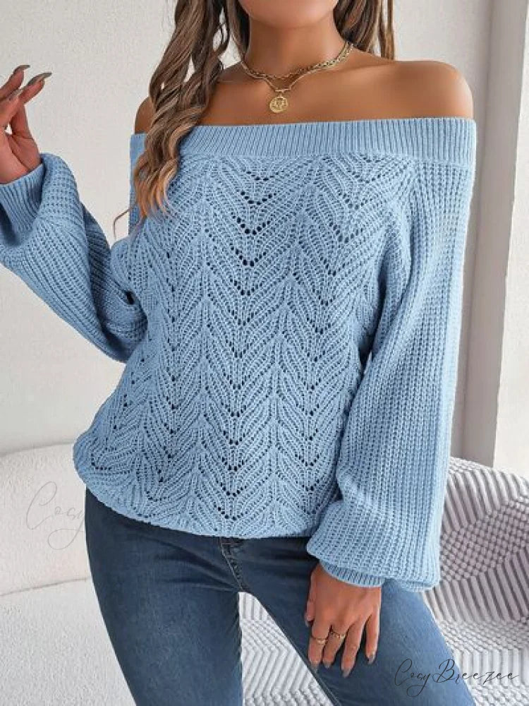 with Sweater Arm Long Openwork Off-Shoulder Design