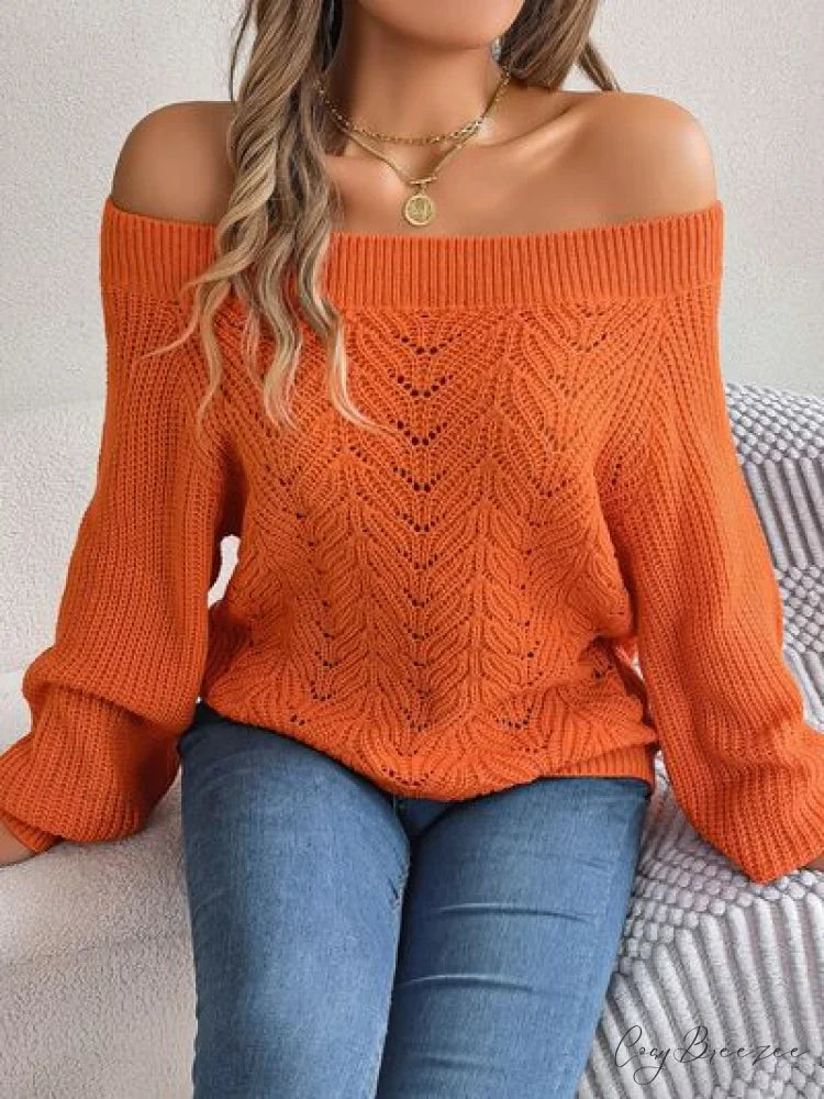 with Sweater Arm Long Openwork Off-Shoulder Design